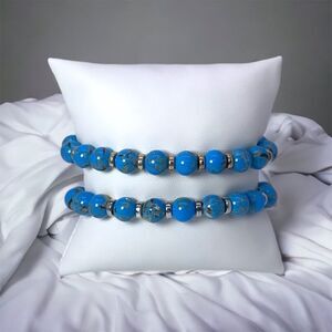NWT Wool + Pepper Co. BLUE GOLD SHELL GEMSTONE w/ gold OR silver Bracelet